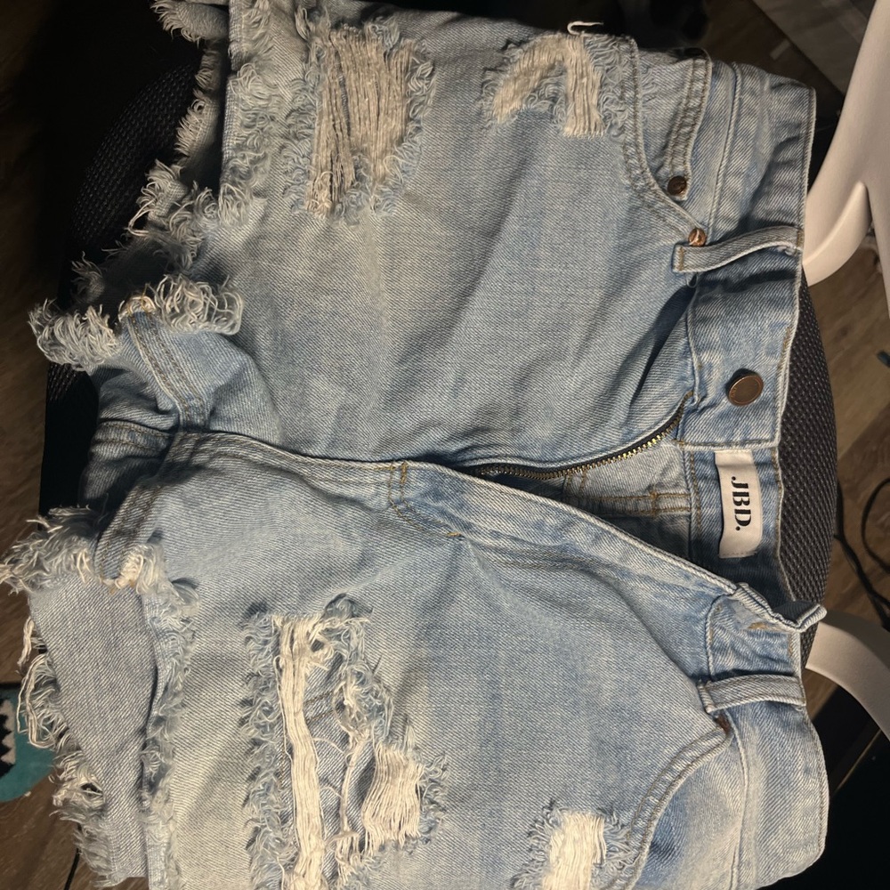Distressed Light Blue Denim Shorts